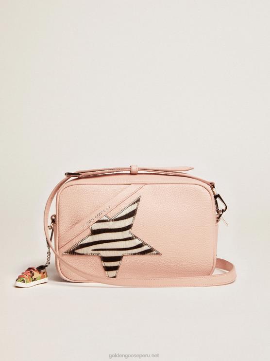 FDVPX468 Golden Goose mujer bolso star de piel rosa con estrella de piel de potro con estampado de cebra