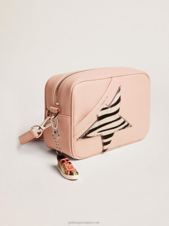 FDVPX468 Golden Goose mujer bolso star de piel rosa con estrella de piel de potro con estampado de cebra
