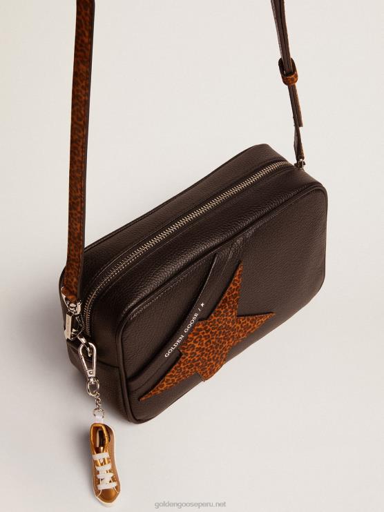 FDVPX471 Golden Goose mujer bolso star de piel marrón oscuro con estrella de ante con estampado de leopardo