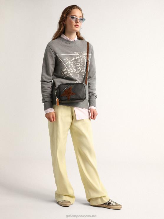 FDVPX471 Golden Goose mujer bolso star de piel marrón oscuro con estrella de ante con estampado de leopardo