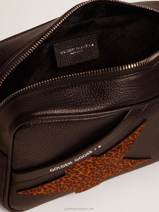 FDVPX471 Golden Goose mujer bolso star de piel marrón oscuro con estrella de ante con estampado de leopardo