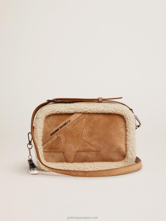 FDVPX477 Golden Goose mujer bolso estrella elaborado en piel serraje con ribete de borrego
