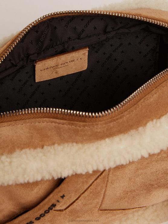 FDVPX477 Golden Goose mujer bolso estrella elaborado en piel serraje con ribete de borrego