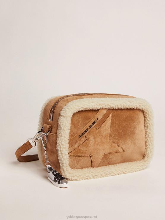 FDVPX477 Golden Goose mujer bolso estrella elaborado en piel serraje con ribete de borrego