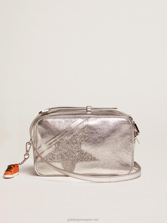 FDVPX479 Golden Goose mujer bolso estrella plateada de piel laminada con estrella de swarovski