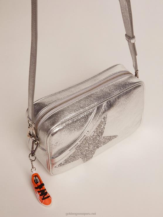 FDVPX479 Golden Goose mujer bolso estrella plateada de piel laminada con estrella de swarovski