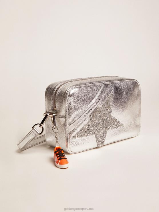 FDVPX479 Golden Goose mujer bolso estrella plateada de piel laminada con estrella de swarovski