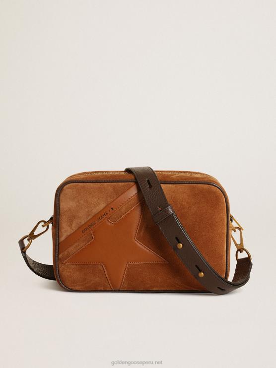 FDVPX486 Golden Goose mujer Bolso estrella de ante color tabaco con estrella de piel tono sobre tono
