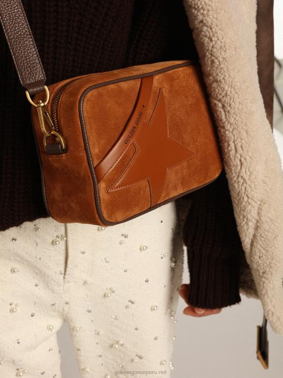 FDVPX486 Golden Goose mujer Bolso estrella de ante color tabaco con estrella de piel tono sobre tono