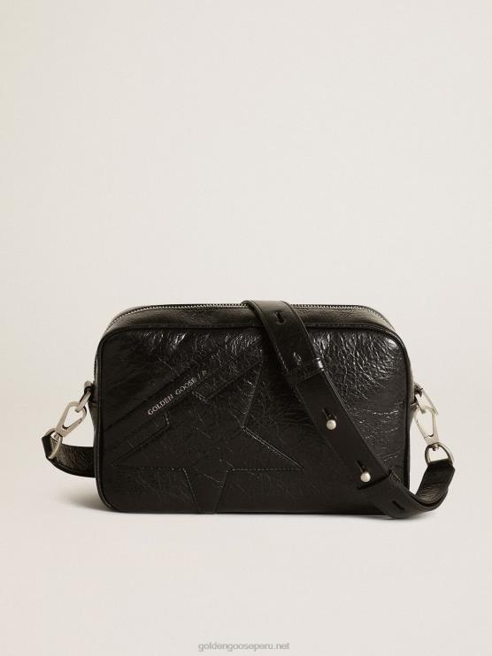 FDVPX488 Golden Goose mujer Bolso estrella de piel negra brillante con estrella tono sobre tono