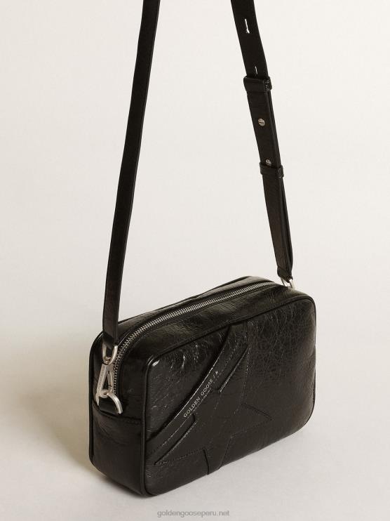 FDVPX488 Golden Goose mujer Bolso estrella de piel negra brillante con estrella tono sobre tono