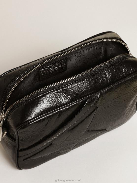 FDVPX488 Golden Goose mujer Bolso estrella de piel negra brillante con estrella tono sobre tono
