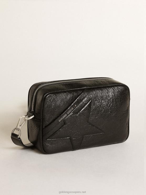 FDVPX488 Golden Goose mujer Bolso estrella de piel negra brillante con estrella tono sobre tono
