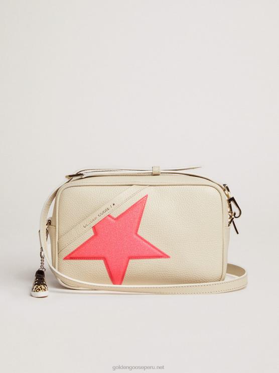 FDVPX494mujer Bolso estrella blanco roto de piel martillada estrella de ganso dorado fucsia con purpurina iridiscente