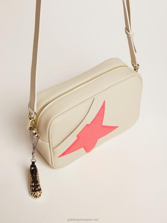 FDVPX494mujer Bolso estrella blanco roto de piel martillada estrella de ganso dorado fucsia con purpurina iridiscente