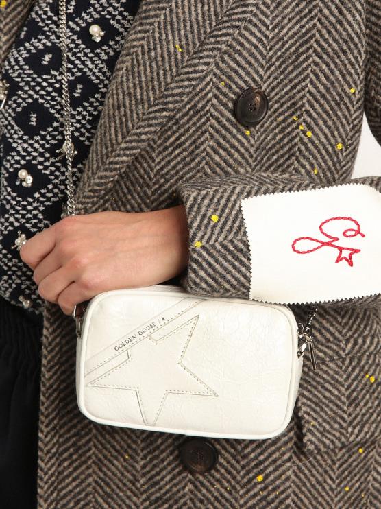 FDVPX445 Golden Goose mujer bolso mini estrella de piel blanca brillante con estrella tono sobre tono