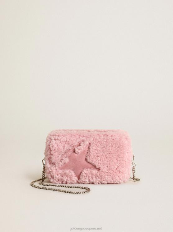 FDVPX447 Golden Goose mujer bolso mini estrella de borrego rosa con estrella de ante