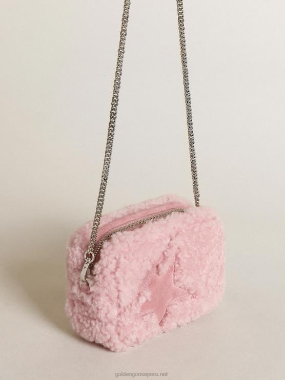 FDVPX447 Golden Goose mujer bolso mini estrella de borrego rosa con estrella de ante