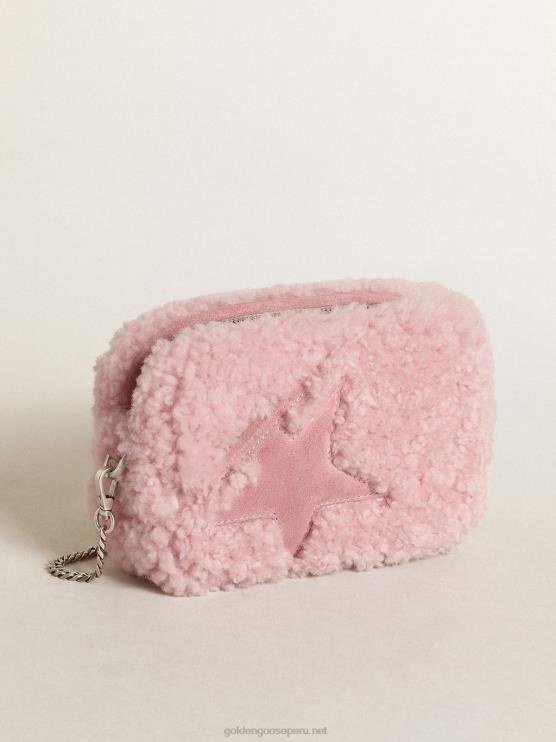 FDVPX447 Golden Goose mujer bolso mini estrella de borrego rosa con estrella de ante
