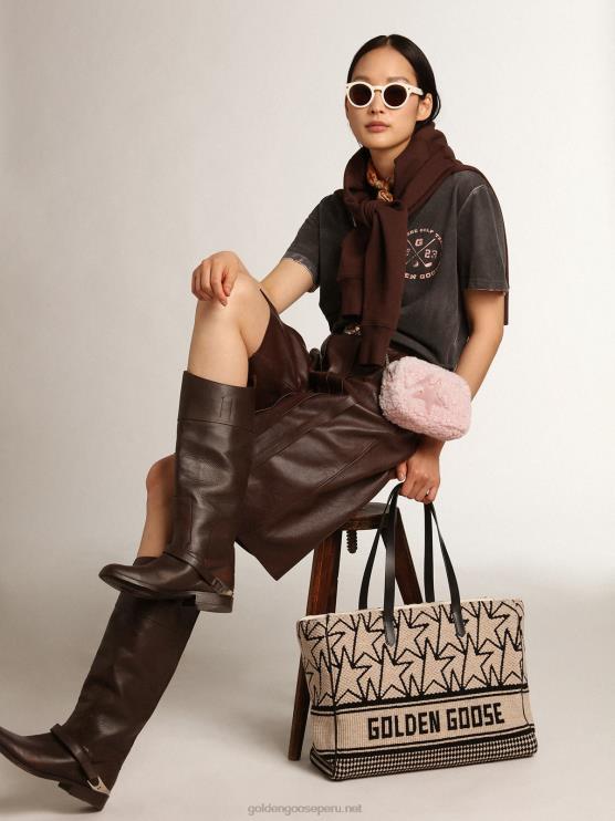 FDVPX447 Golden Goose mujer bolso mini estrella de borrego rosa con estrella de ante