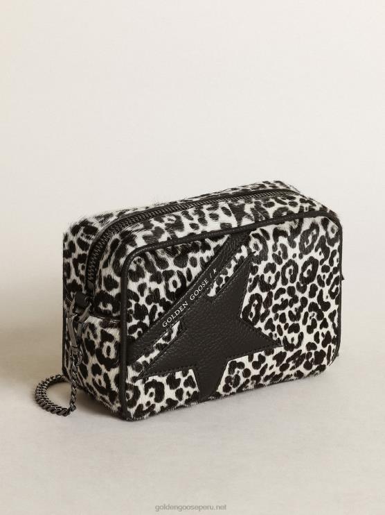 FDVPX459 Golden Goose mujer bolso mini estrella de piel de potro con estampado de leopardo en blanco y negro con estrella de piel negra
