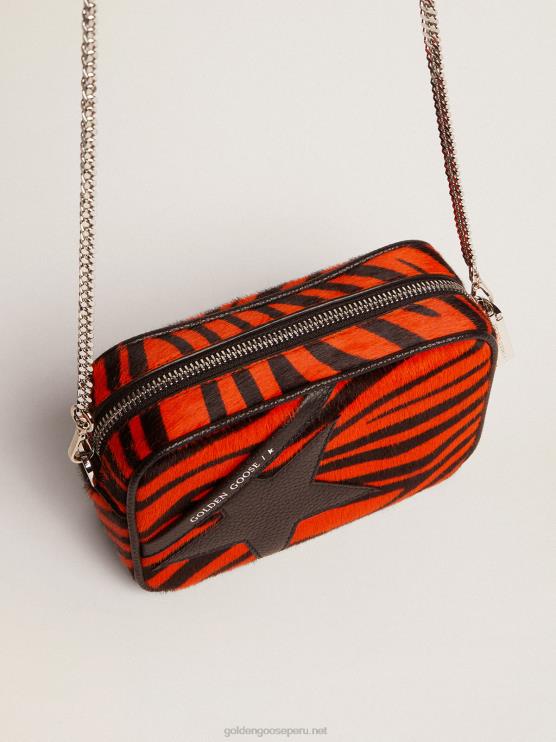 FDVPX462 Golden Goose mujer bolso mini estrella de piel de potro naranja con estampado de tigre y estrella de piel negra