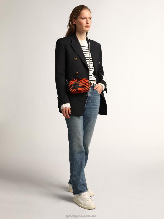FDVPX462 Golden Goose mujer bolso mini estrella de piel de potro naranja con estampado de tigre y estrella de piel negra