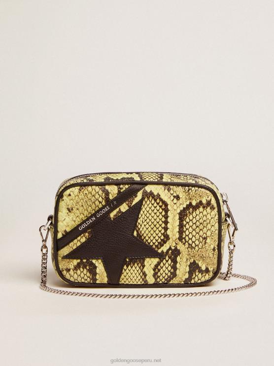 FDVPX473 Golden Goose mujer Bolso mini estrella de piel con estampado de serpiente color lima y estrella de piel negra