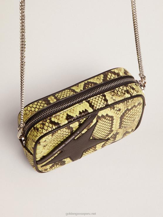 FDVPX473 Golden Goose mujer Bolso mini estrella de piel con estampado de serpiente color lima y estrella de piel negra