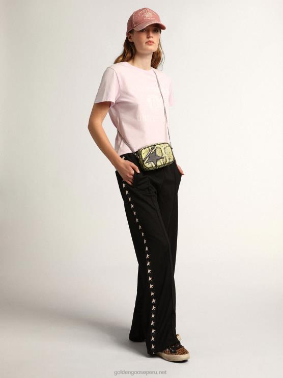 FDVPX473 Golden Goose mujer Bolso mini estrella de piel con estampado de serpiente color lima y estrella de piel negra
