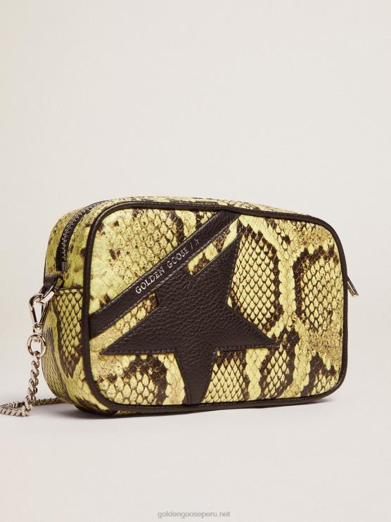 FDVPX473 Golden Goose mujer Bolso mini estrella de piel con estampado de serpiente color lima y estrella de piel negra