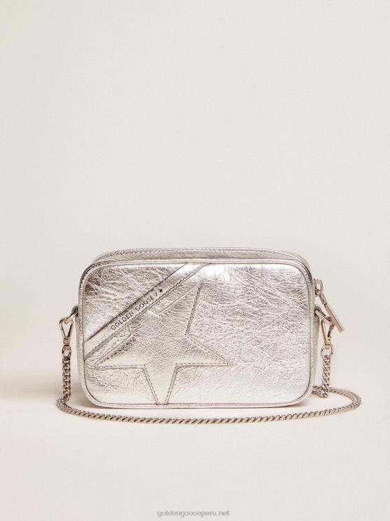 FDVPX481 Golden Goose mujer bolso mini estrella de piel laminada plateada con estrella tono sobre tono