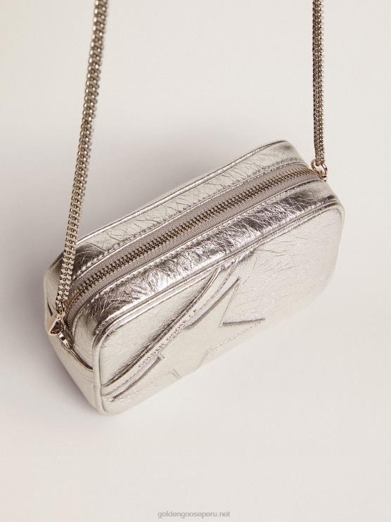 FDVPX481 Golden Goose mujer bolso mini estrella de piel laminada plateada con estrella tono sobre tono