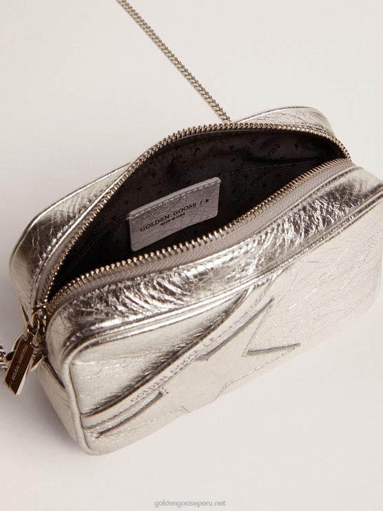 FDVPX481 Golden Goose mujer bolso mini estrella de piel laminada plateada con estrella tono sobre tono