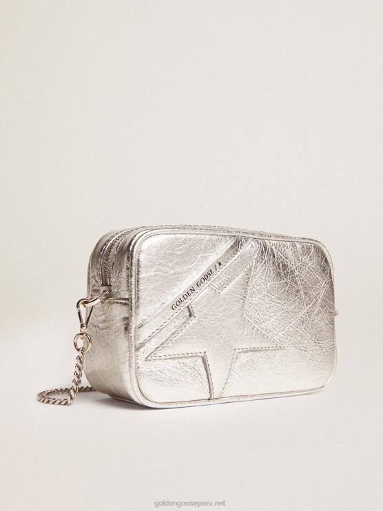 FDVPX481 Golden Goose mujer bolso mini estrella de piel laminada plateada con estrella tono sobre tono