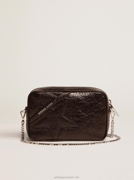 FDVPX482 Golden Goose mujer bolso mini estrella de piel negra brillante con estrella tono sobre tono