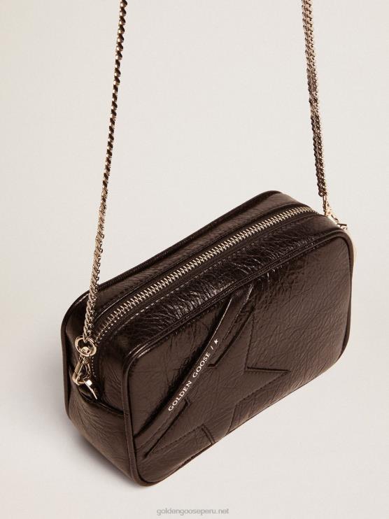FDVPX482 Golden Goose mujer bolso mini estrella de piel negra brillante con estrella tono sobre tono
