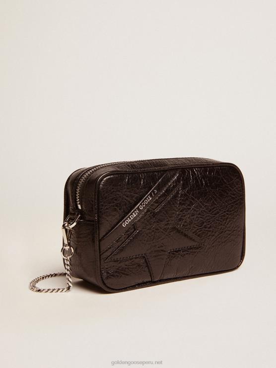 FDVPX482 Golden Goose mujer bolso mini estrella de piel negra brillante con estrella tono sobre tono