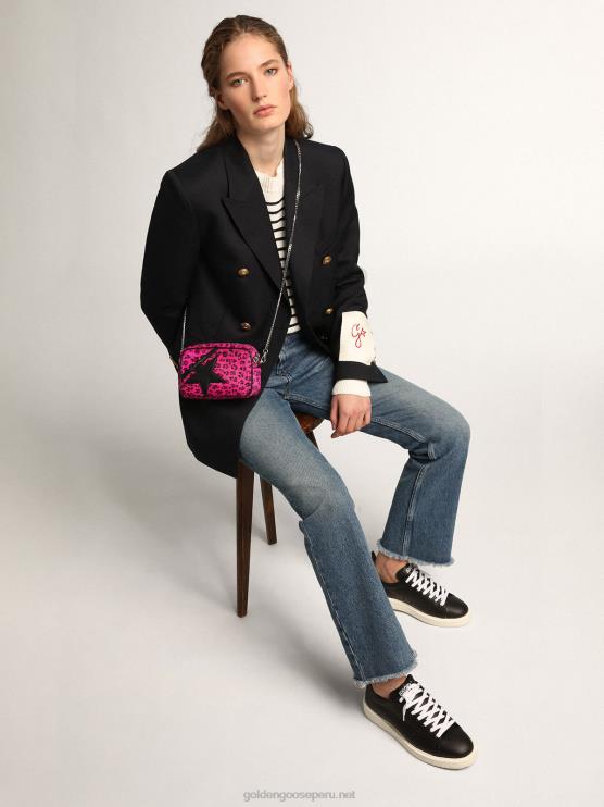 FDVPX495 Golden Goose mujer Bolso mini estrella de piel de potro con estampado de leopardo fucsia y estrella de piel negra