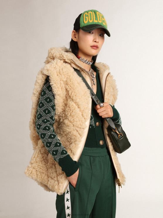 FDVPX1005 Golden Goose mujer Chaleco reversible de piel de cordero en color crudo de la colección Journey