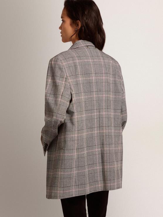 FDVPX1036 Golden Goose mujer Americana de botonadura sencilla con cuadros príncipe de Gales en gris y blanco de Collection