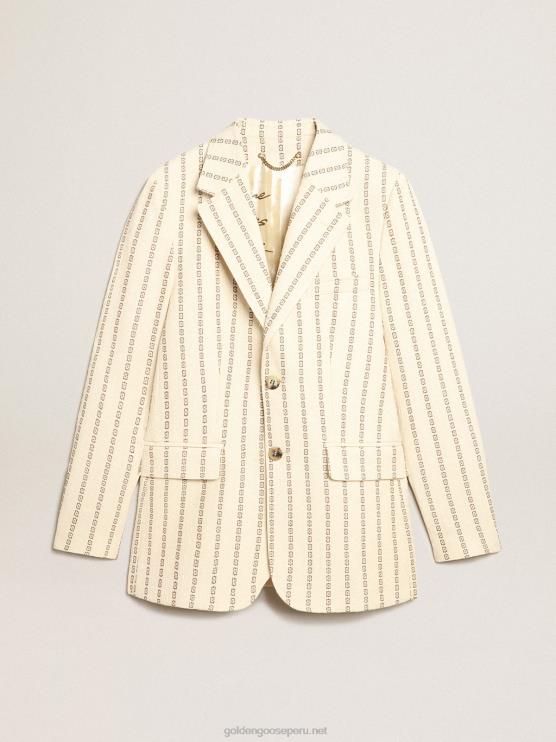 FDVPX1049 Golden Goose mujer blazer de botonadura sencilla de algodón color crema con motivo jacquard