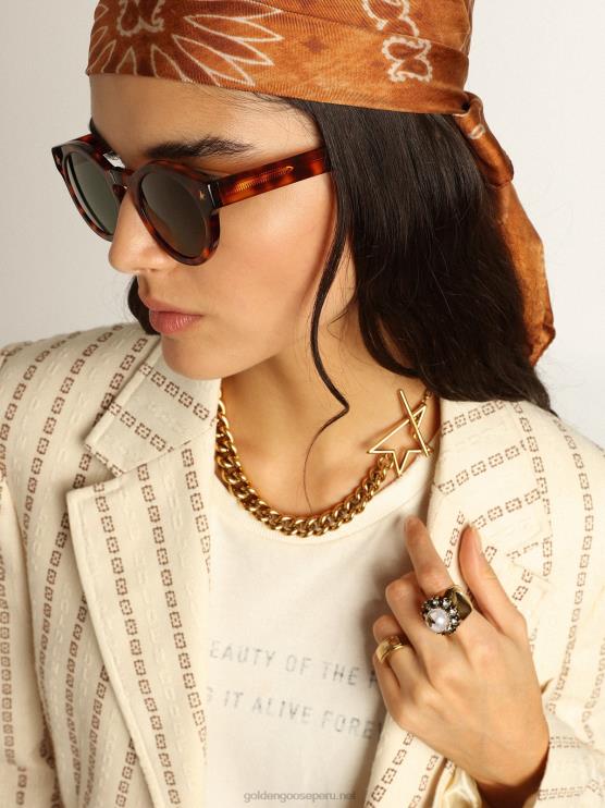 FDVPX1049 Golden Goose mujer blazer de botonadura sencilla de algodón color crema con motivo jacquard
