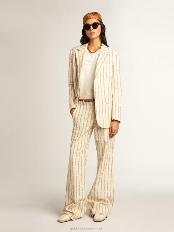 FDVPX1049 Golden Goose mujer blazer de botonadura sencilla de algodón color crema con motivo jacquard