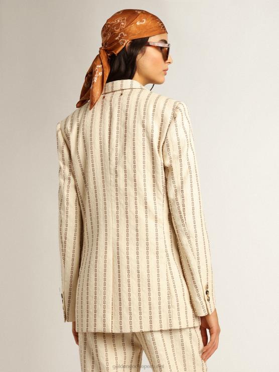 FDVPX1049 Golden Goose mujer blazer de botonadura sencilla de algodón color crema con motivo jacquard