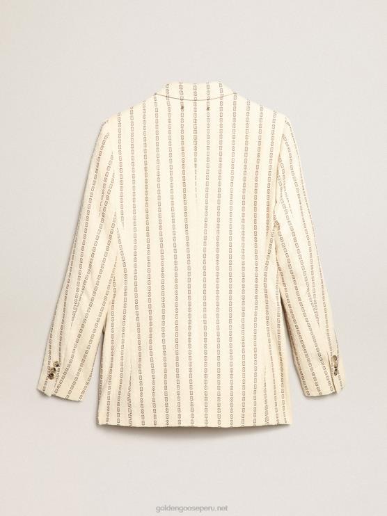 FDVPX1049 Golden Goose mujer blazer de botonadura sencilla de algodón color crema con motivo jacquard