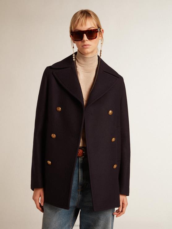 FDVPX919 Golden Goose mujer chaquetón azul oscuro con botones heráldicos dorados