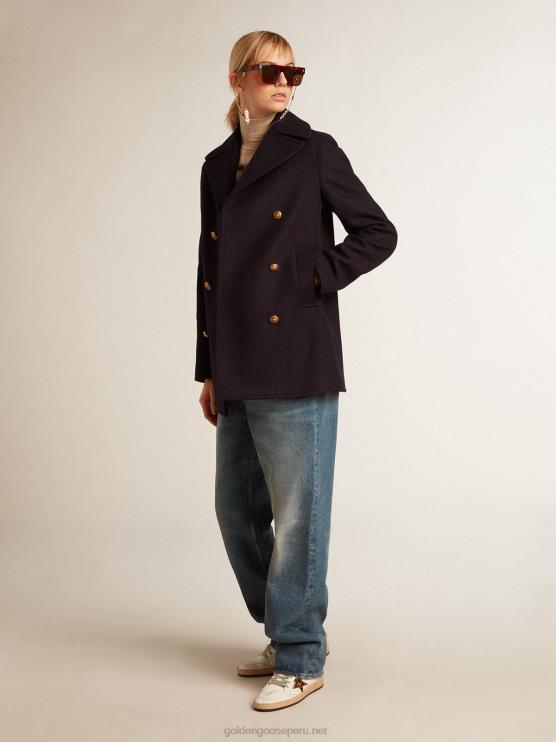 FDVPX919 Golden Goose mujer chaquetón azul oscuro con botones heráldicos dorados