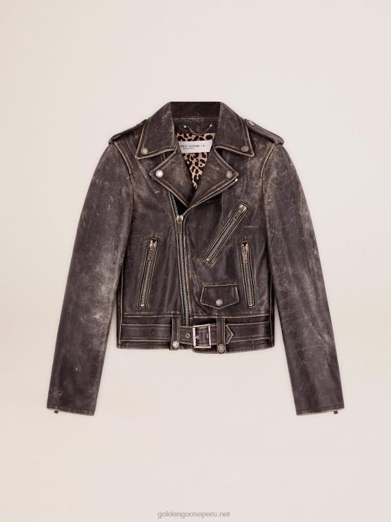 FDVPX931 Golden Goose mujer cazadora biker de piel envejecida