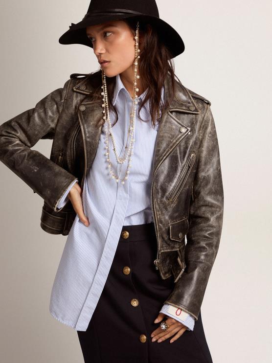 FDVPX931 Golden Goose mujer cazadora biker de piel envejecida